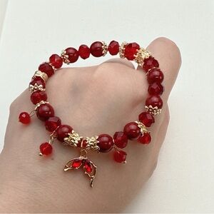 GB57 Handmade Crystal Cinnabar Stretchable Bracelet 7”